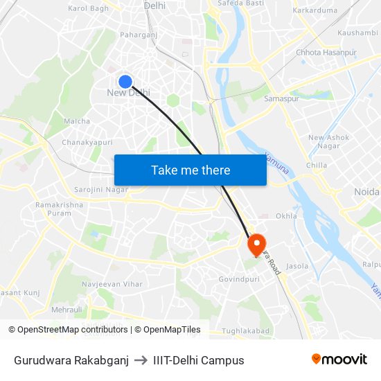 Gurudwara Rakabganj to IIIT-Delhi Campus map