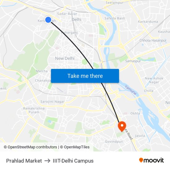 Prahlad Market to IIIT-Delhi Campus map