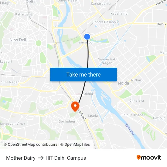 Mother Dairy to IIIT-Delhi Campus map
