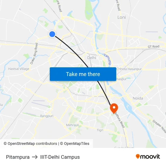 Pitampura to IIIT-Delhi Campus map