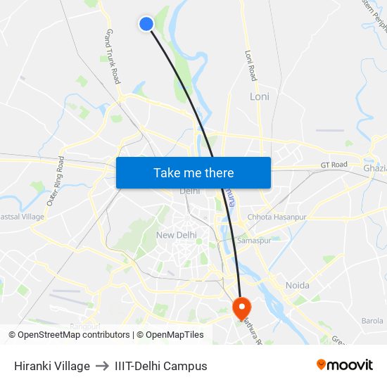 Hiranki Village to IIIT-Delhi Campus map