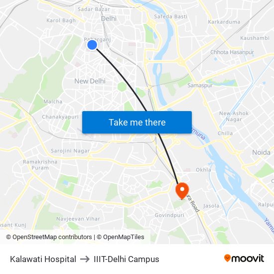 Kalawati Hospital to IIIT-Delhi Campus map