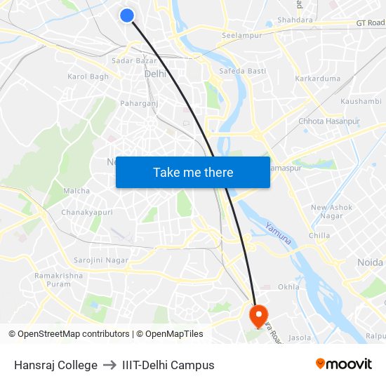 Hansraj College to IIIT-Delhi Campus map