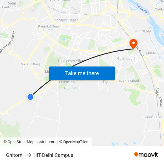 Ghitorni to IIIT-Delhi Campus map
