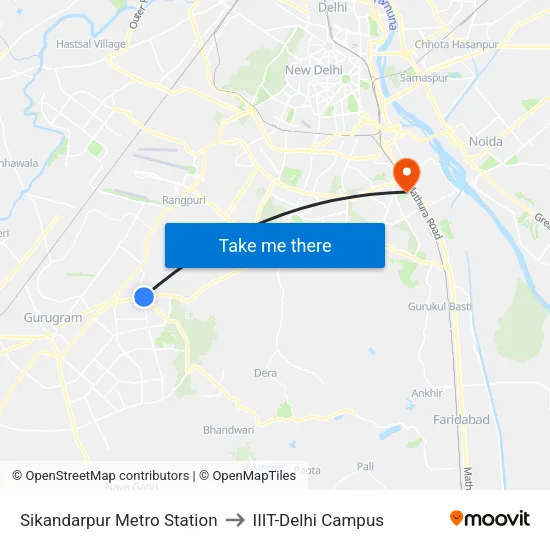 Sikanderpur Metro Station to IIIT-Delhi Campus map