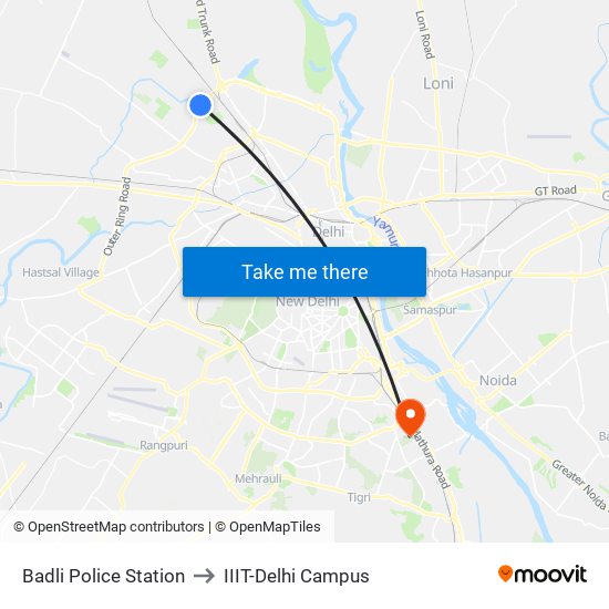 Badli Police Station to IIIT-Delhi Campus map