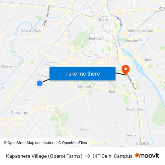 Kapashera Village (Oberoi Farms) to IIIT-Delhi Campus map