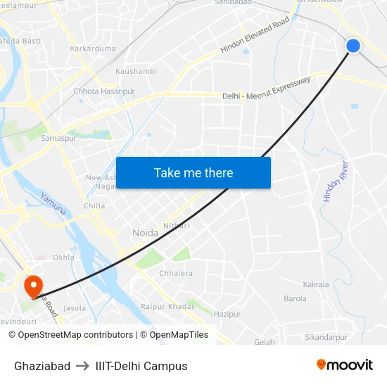 Ghaziabad to IIIT-Delhi Campus map