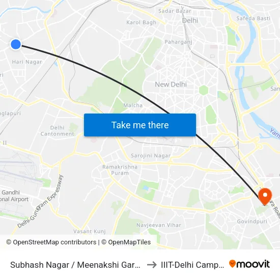 Subhash Nagar / Meenakshi Garden to IIIT-Delhi Campus map