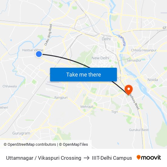 Uttamnagar / Vikaspuri Crossing to IIIT-Delhi Campus map
