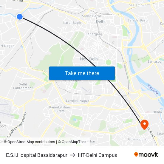 E.S.I.Hospital Basaidarapur to IIIT-Delhi Campus map