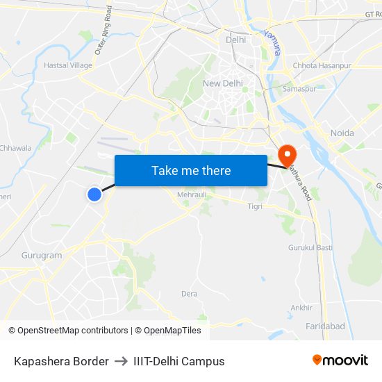 Kapashera Border to IIIT-Delhi Campus map