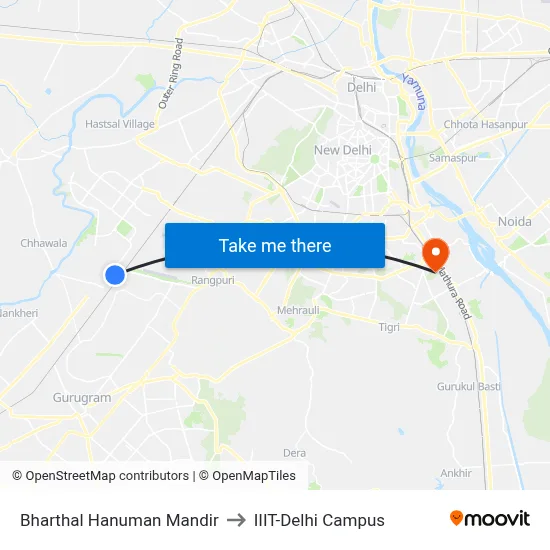 Bharthal Hanuman Mandir to IIIT-Delhi Campus map