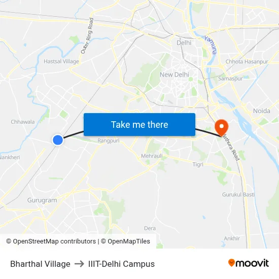 Bharthal Village to IIIT-Delhi Campus map