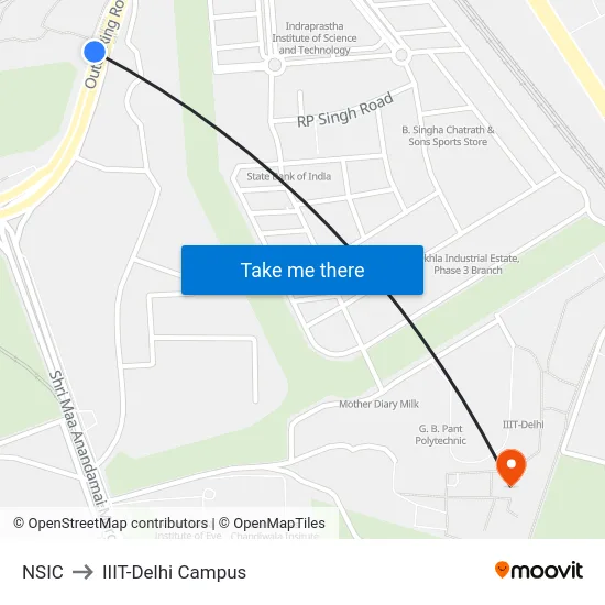 NSIC to IIIT-Delhi Campus map
