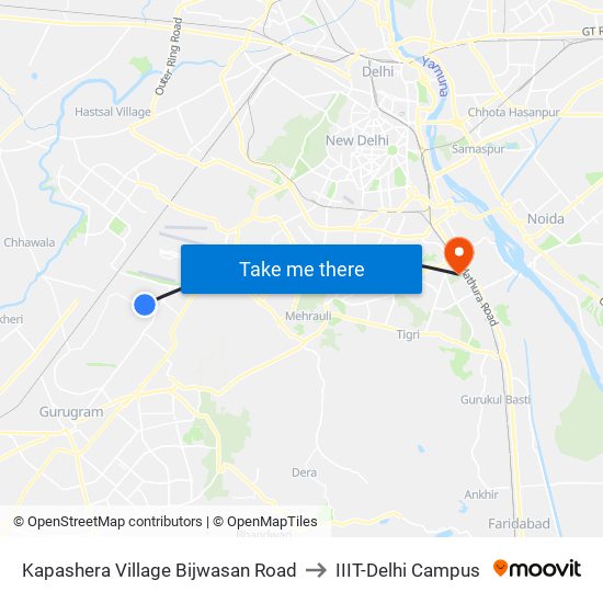 Kapashera Village Bijwasan Road to IIIT-Delhi Campus map