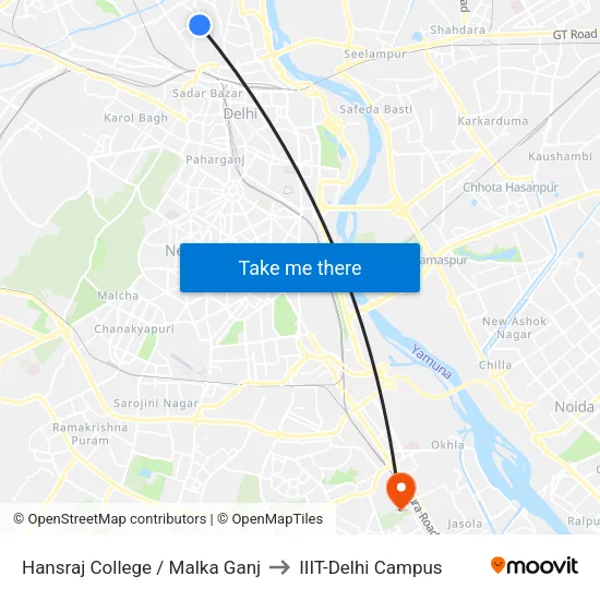 Hansraj College / Malka Ganj to IIIT-Delhi Campus map