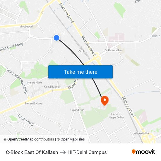 C-Block East Of Kailash to IIIT-Delhi Campus map