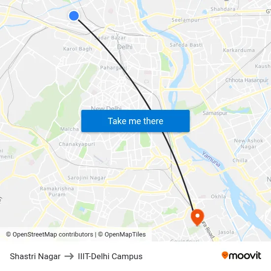 Shastri Nagar to IIIT-Delhi Campus map