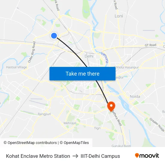 Kohat Enclave Metro Station to IIIT-Delhi Campus map