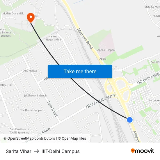 Sarita Vihar to IIIT-Delhi Campus map