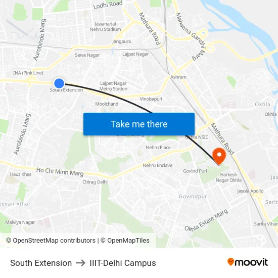 South Extension to IIIT-Delhi Campus map