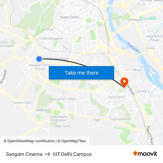 Sangam Cinema to IIIT-Delhi Campus map