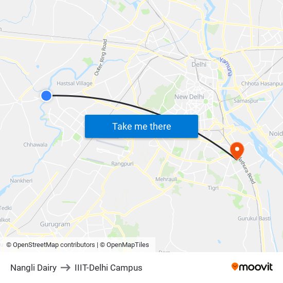 Nangli Dairy to IIIT-Delhi Campus map