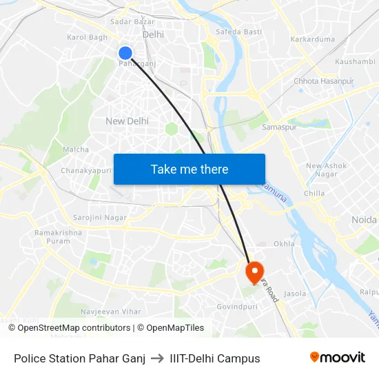 Police Station Pahar Ganj to IIIT-Delhi Campus map