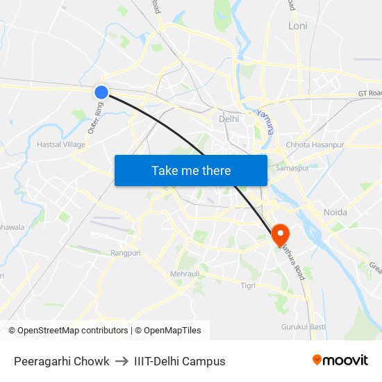 Peeragarhi Chowk to IIIT-Delhi Campus map