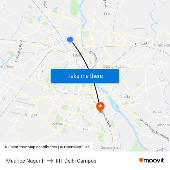 Maurice Nagar II to IIIT-Delhi Campus map