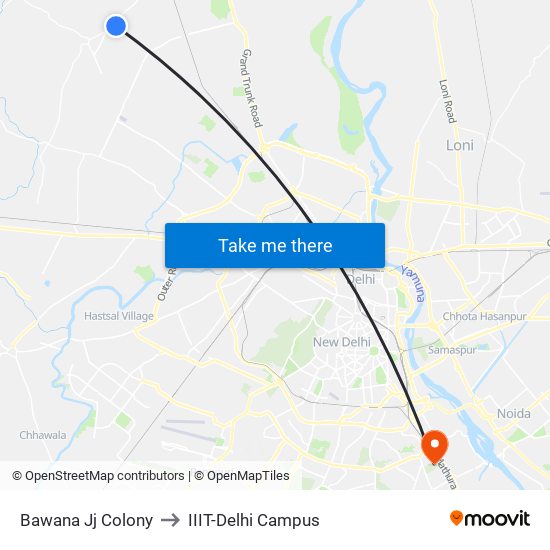 Bawana Jj Colony to IIIT-Delhi Campus map