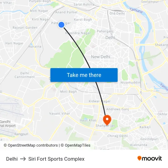 Delhi to Siri Fort Sports Complex map
