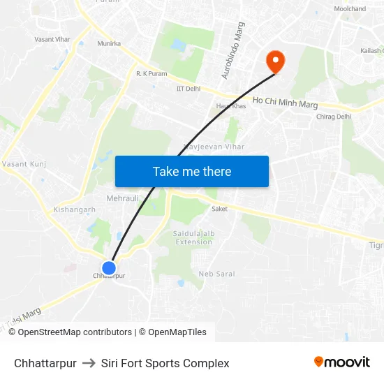 Chhattarpur to Siri Fort Sports Complex map