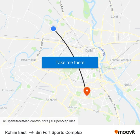 Rohini East to Siri Fort Sports Complex map