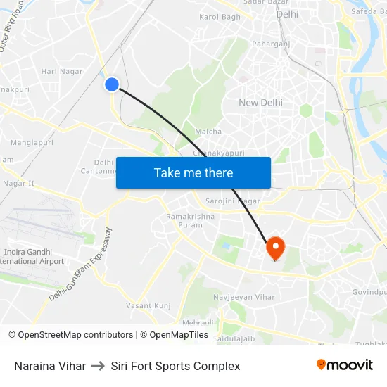 Naraina Vihar to Siri Fort Sports Complex map