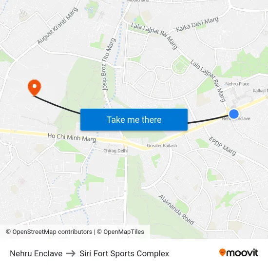 Nehru Enclave to Siri Fort Sports Complex map