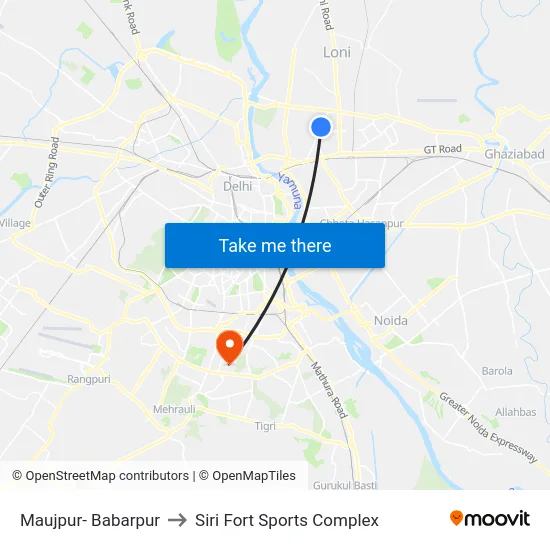 Maujpur- Babarpur to Siri Fort Sports Complex map