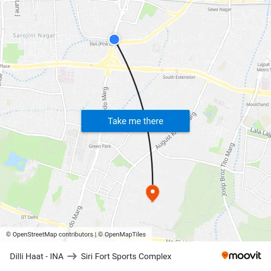 Dilli Haat - INA to Siri Fort Sports Complex map