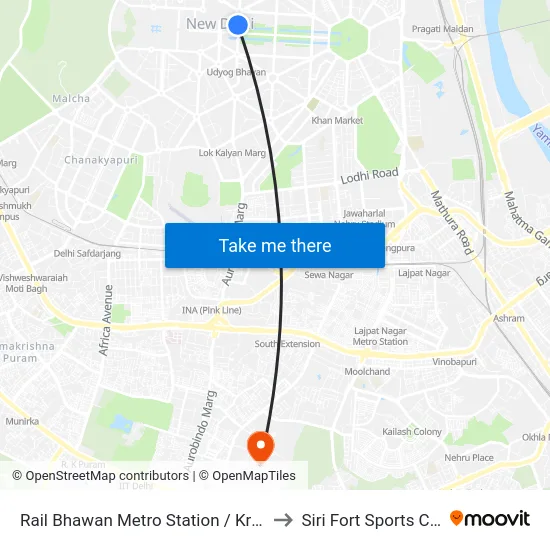 Rail Bhawan Metro Station / Krishi Bhawan to Siri Fort Sports Complex map