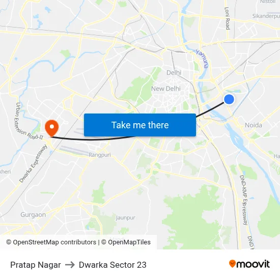 Pratap Nagar to Dwarka Sector 23 map