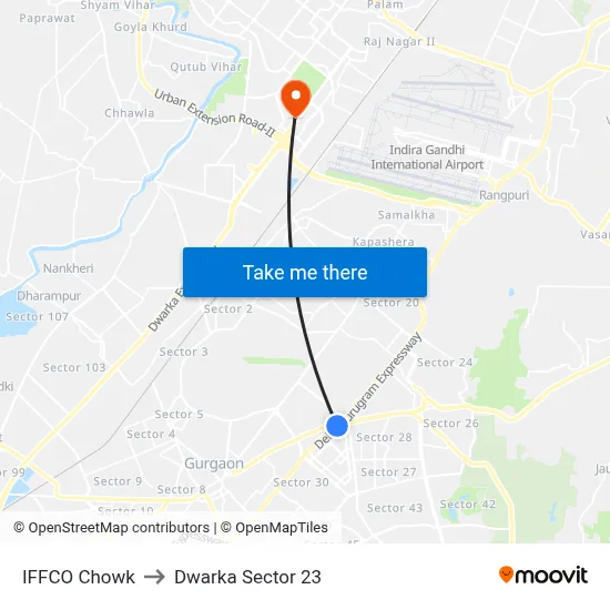 IFFCO Chowk to Dwarka Sector 23 map