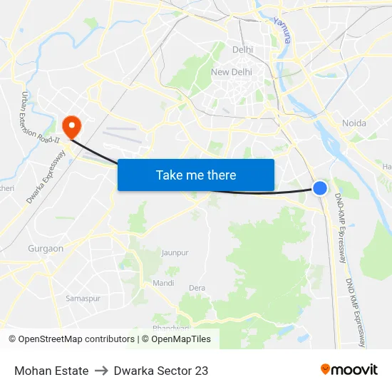 Mohan Estate to Dwarka Sector 23 map
