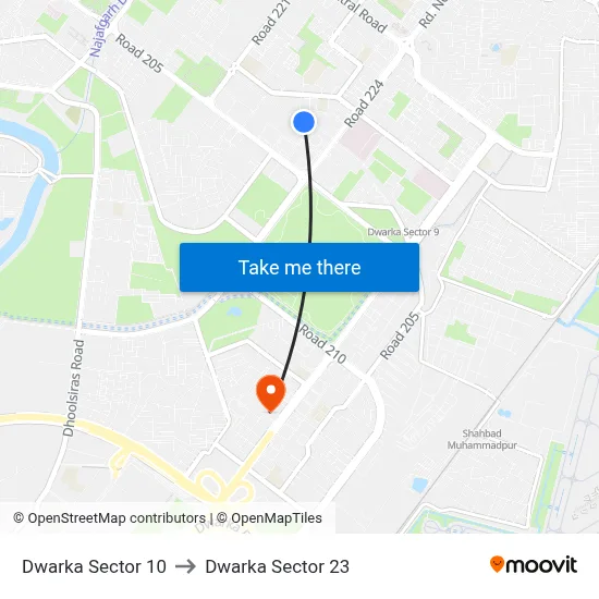 Dwarka Sector 10 to Dwarka Sector 23 map