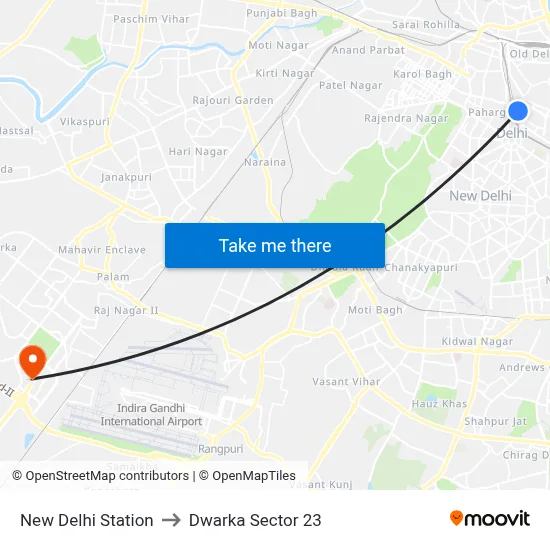 New Delhi Station to Dwarka Sector 23 map