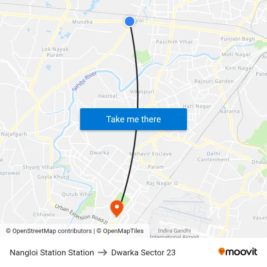 Nangloi Station Station to Dwarka Sector 23 map