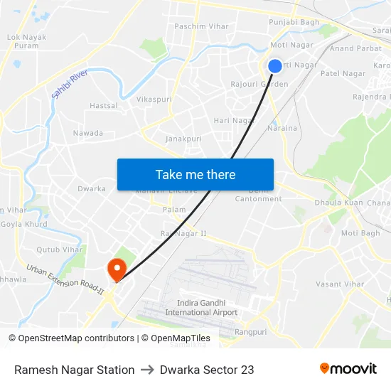 Ramesh Nagar Station to Dwarka Sector 23 map