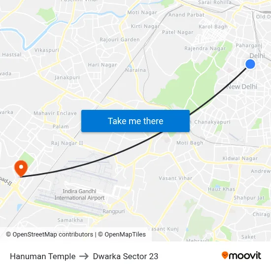Hanuman Temple to Dwarka Sector 23 map