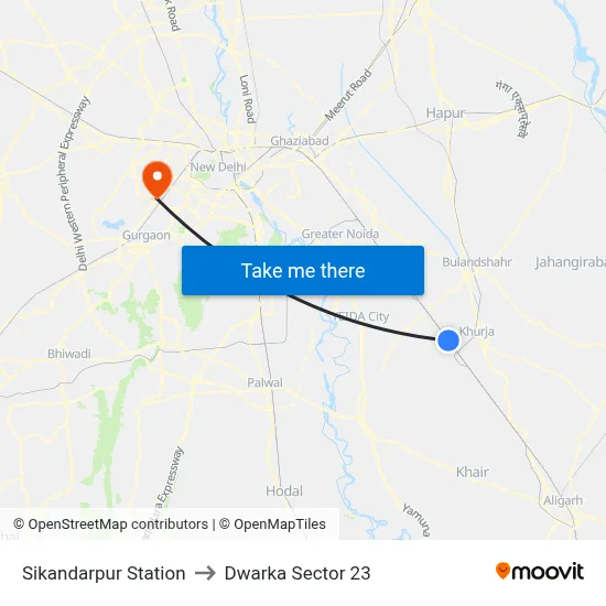 Sikandarpur Station to Dwarka Sector 23 map
