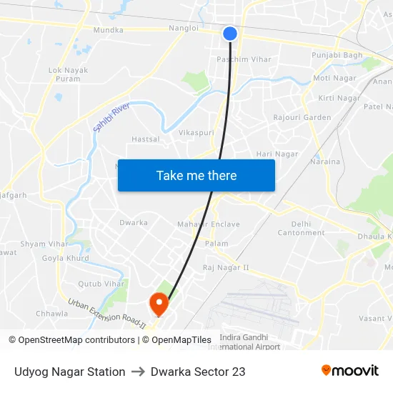 Udyog Nagar Station to Dwarka Sector 23 map